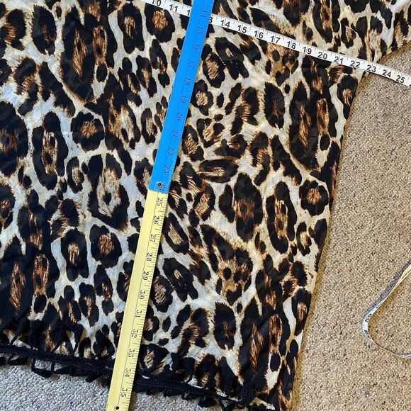 Y2K Lildy Brown Women L-XL Animal Print Fringe Silky CoverUp Top Blouse MeshBoho - Picture 2 of 7